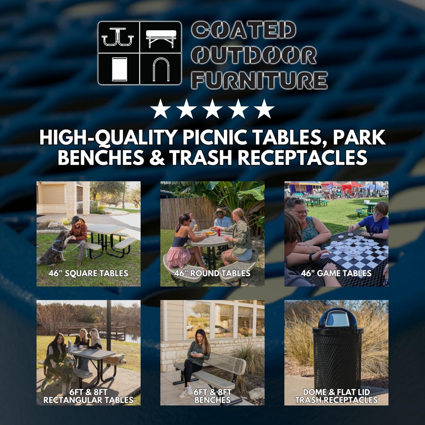 Coated Outdoor Furniture Heavy-Duty Portable Outdoor Picnic Table, Thermoplastic Coated Expanded Metal Commercial-Grade Patio Dining Furniture Made in America (6ft Rectangular, Green)