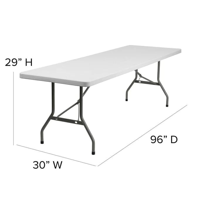 Amazing for less 8ft Folding Table White Plastic Folding Table Portable Long Foldable Tables Indoor Outdoor Picnic Camping Fold Table 8 Foot Party Table (4ft, 6ft, 8ft)