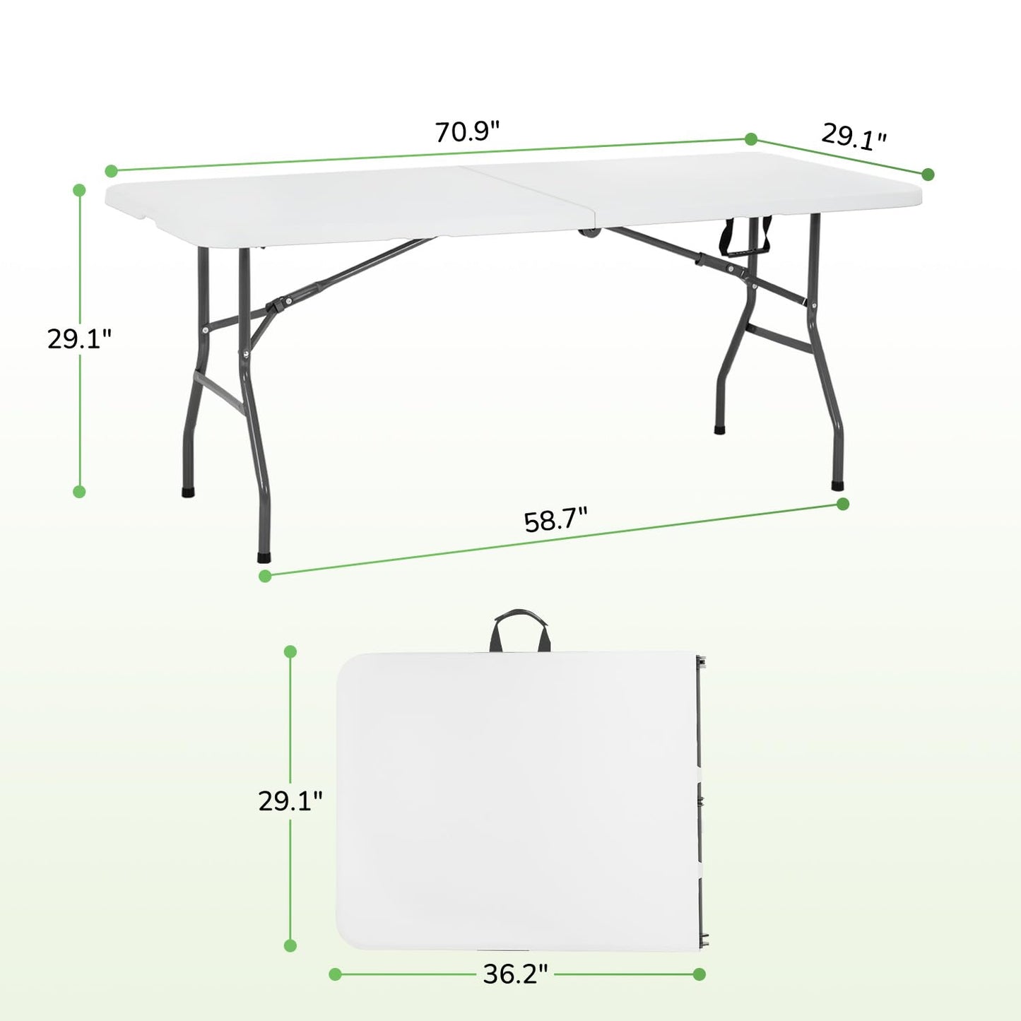 PayLessHere Folding Tables Plastic 6ft Half Portable Foldable Table for for Parties Wedding BBQ Camping, White 6 FT