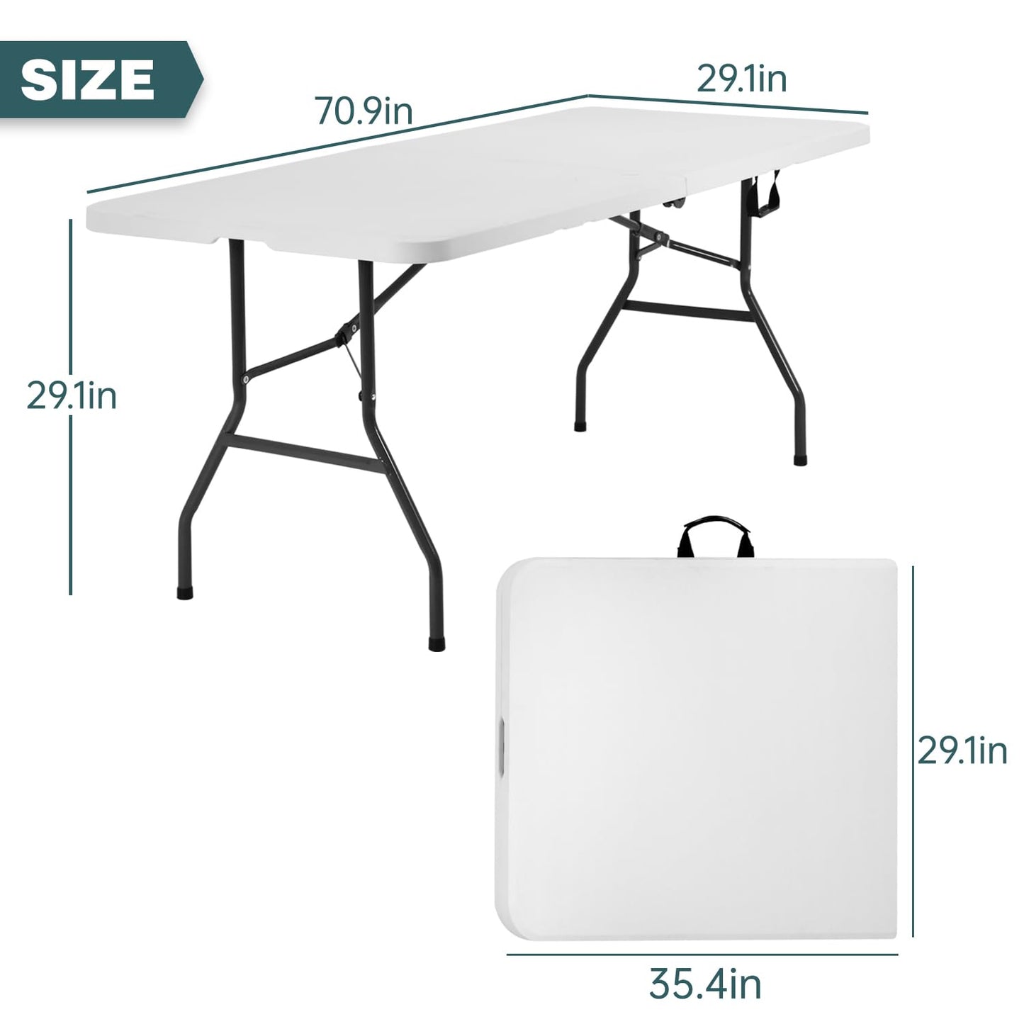 FDW 6 Foot Outdoor Dining Table, Foldable Portable Rectangular Plastic Folding Table with Built in Carrying Handle for Party and Wedding Use, White