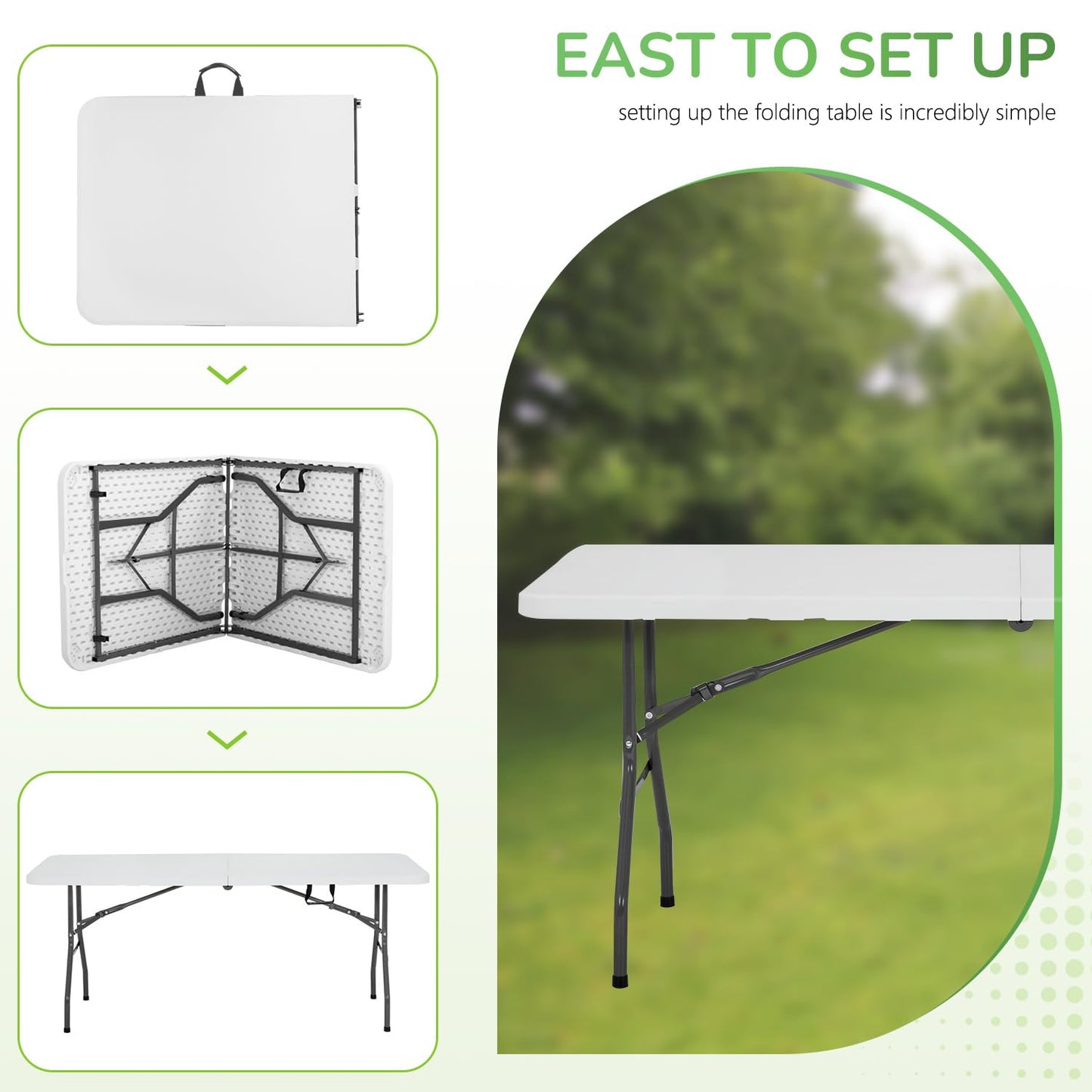PayLessHere Folding Tables Plastic 6ft Half Portable Foldable Table for for Parties Wedding BBQ Camping, White 6 FT