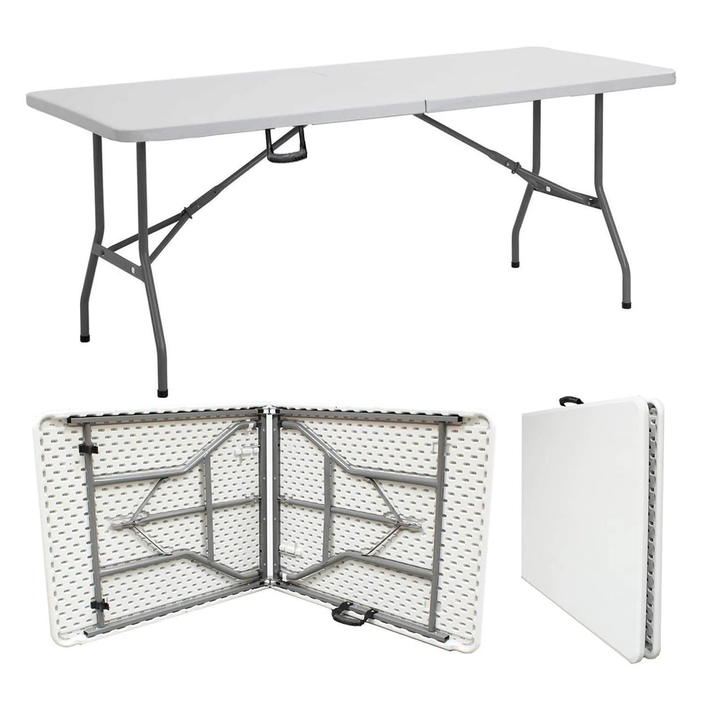 Amazing for less 8ft Folding Table White Plastic Folding Table Portable Long Foldable Tables Indoor Outdoor Picnic Camping Fold Table 8 Foot Party Table (4ft, 6ft, 8ft)