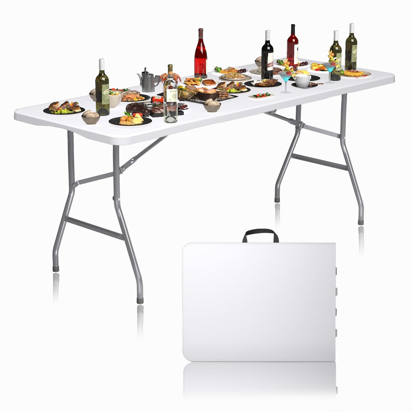 Linkriseed Folding Table 6FT Portable Long Table, No Assembly Required Outdoor Picnic Table Thickened HDPE Panel, Office Foldable Table with Handle & Lock for Parties Wedding Camping (White, 1 Pack)