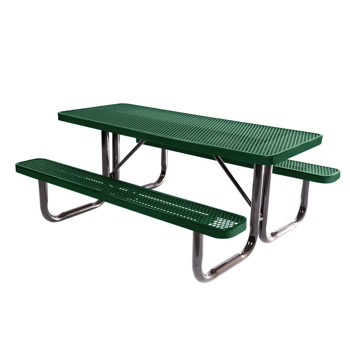 Coated Outdoor Furniture Heavy-Duty Portable Outdoor Picnic Table, Thermoplastic Coated Expanded Metal Commercial-Grade Patio Dining Furniture Made in America (6ft Rectangular, Green)