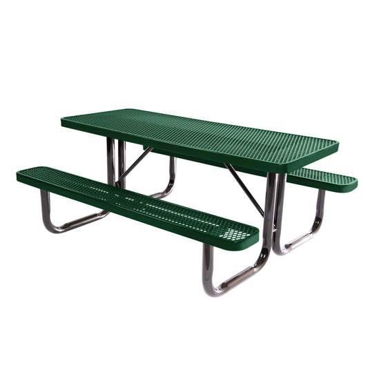 Coated Outdoor Furniture Heavy-Duty Portable Outdoor Picnic Table, Thermoplastic Coated Expanded Metal Commercial-Grade Patio Dining Furniture Made in America (6ft Rectangular, Green)
