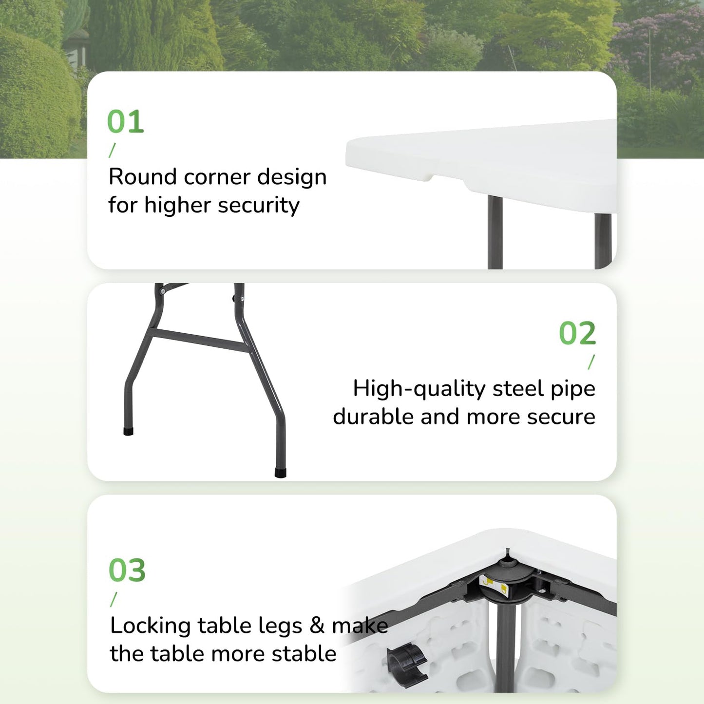 PayLessHere Folding Tables Plastic 6ft Half Portable Foldable Table for for Parties Wedding BBQ Camping, White 6 FT