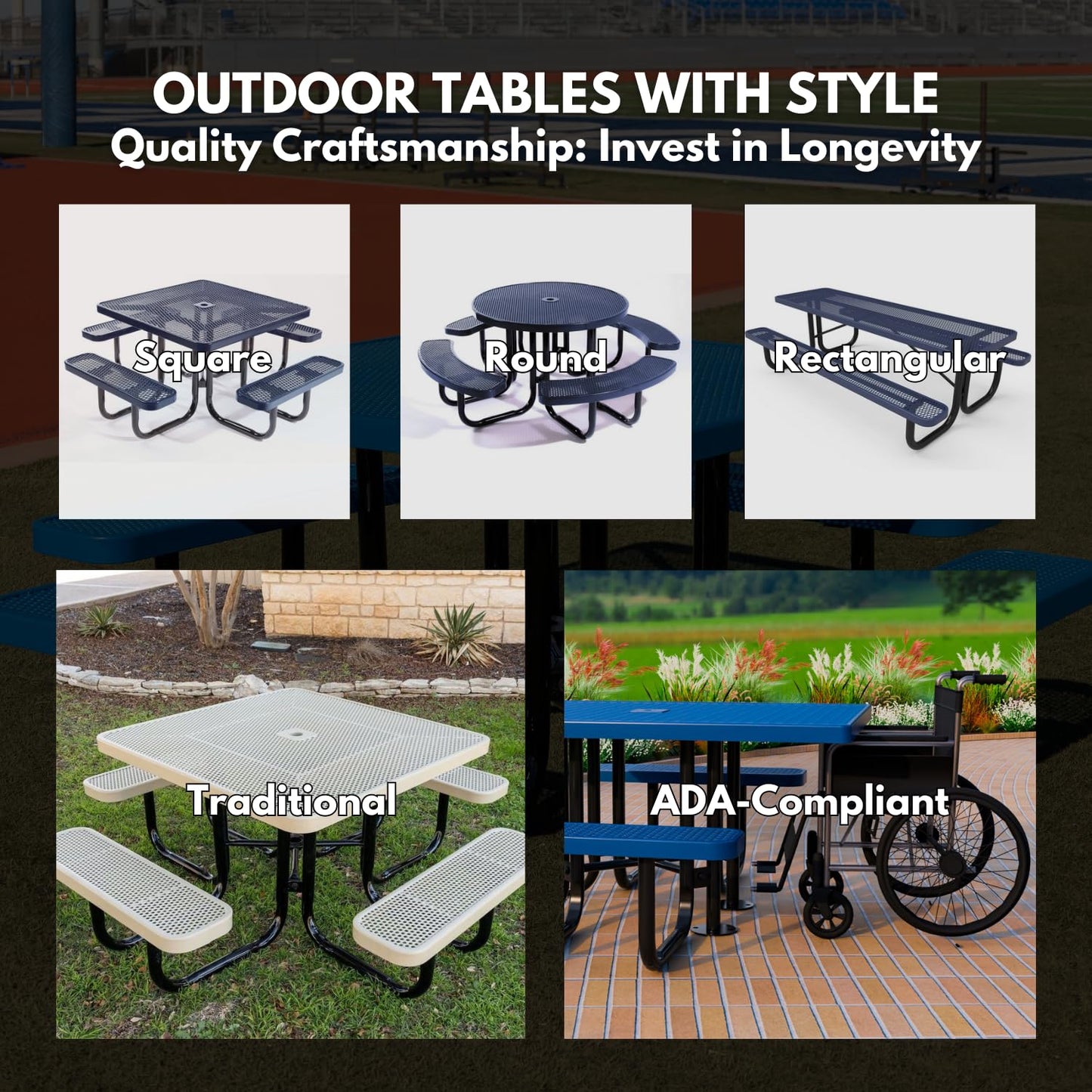 Coated Outdoor Furniture Heavy-Duty Portable Outdoor Picnic Table, Thermoplastic Coated Expanded Metal Commercial-Grade Patio Dining Furniture Made in America (6ft Rectangular, Green)