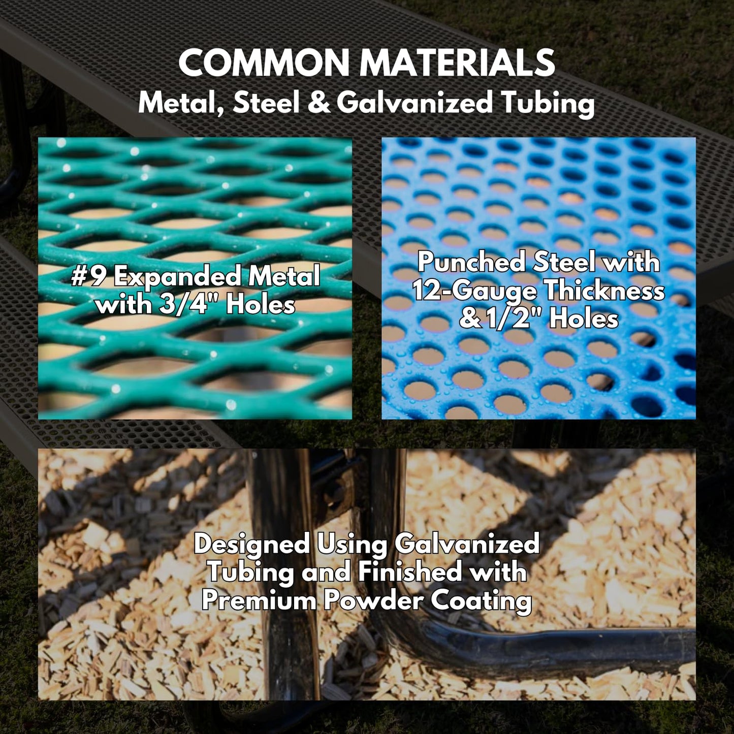 Coated Outdoor Furniture Heavy-Duty Portable Outdoor Picnic Table, Thermoplastic Coated Expanded Metal Commercial-Grade Patio Dining Furniture Made in America (6ft Rectangular, Green)