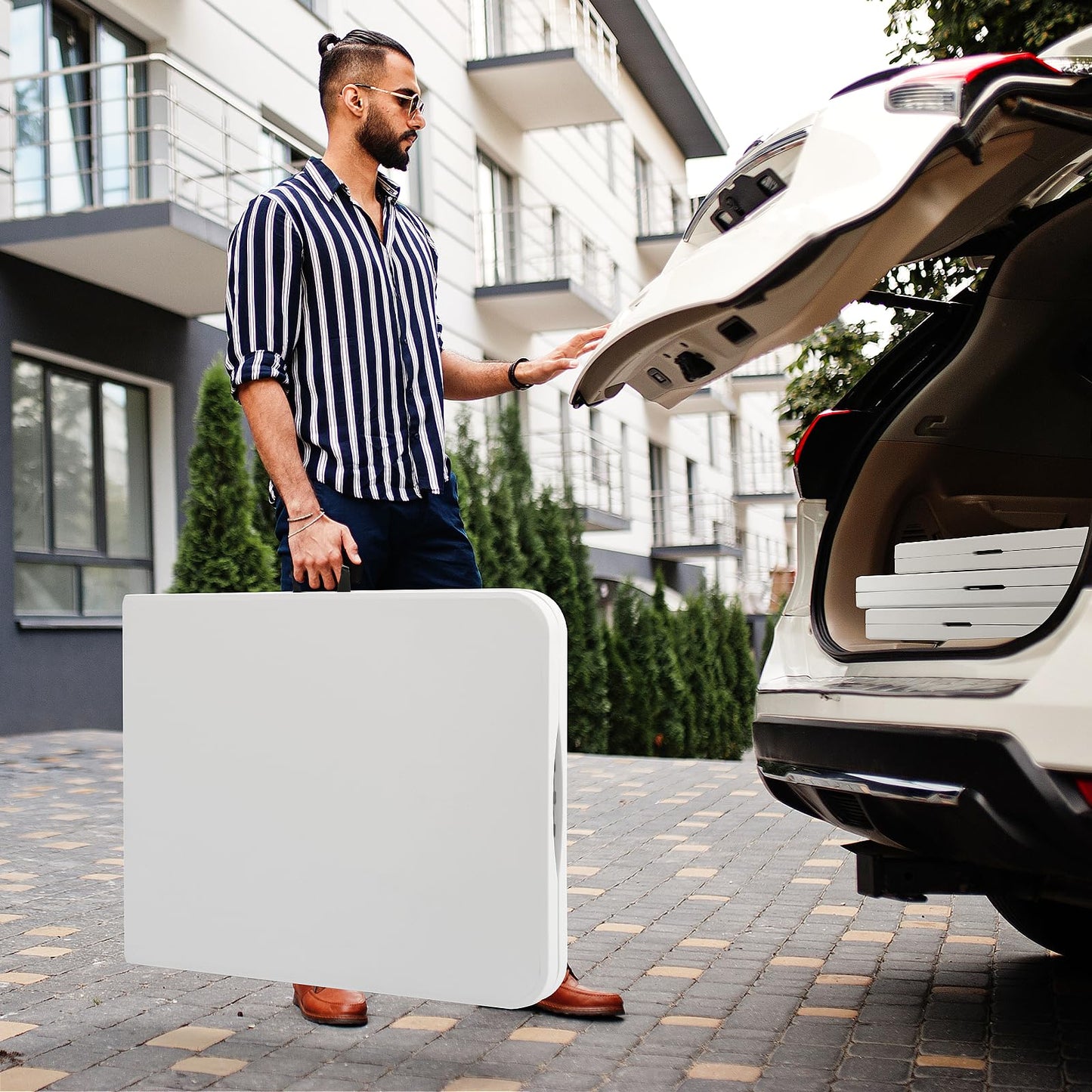 SKOK 330lbs Folding Table 6ft, Plastic Picnic Table Portable with Handle, 6 Foot Folding Table Long with Thicker Tabletop, White Tailgating Utility Commercial Craft Foldable Table for Party & Events