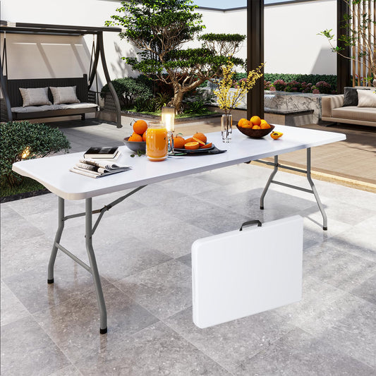 Linkriseed 6FT Folding Picnic Table for Outdoor, Portable, Foldable Table for Camping, Parties, with Carrying Handle (White, 1 Pack)